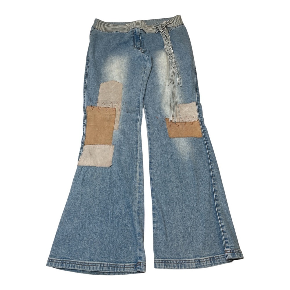 Joe Boxer Y2K 2000’s Flare Suede Leather Patchwork Light Wash Jeans Size 13